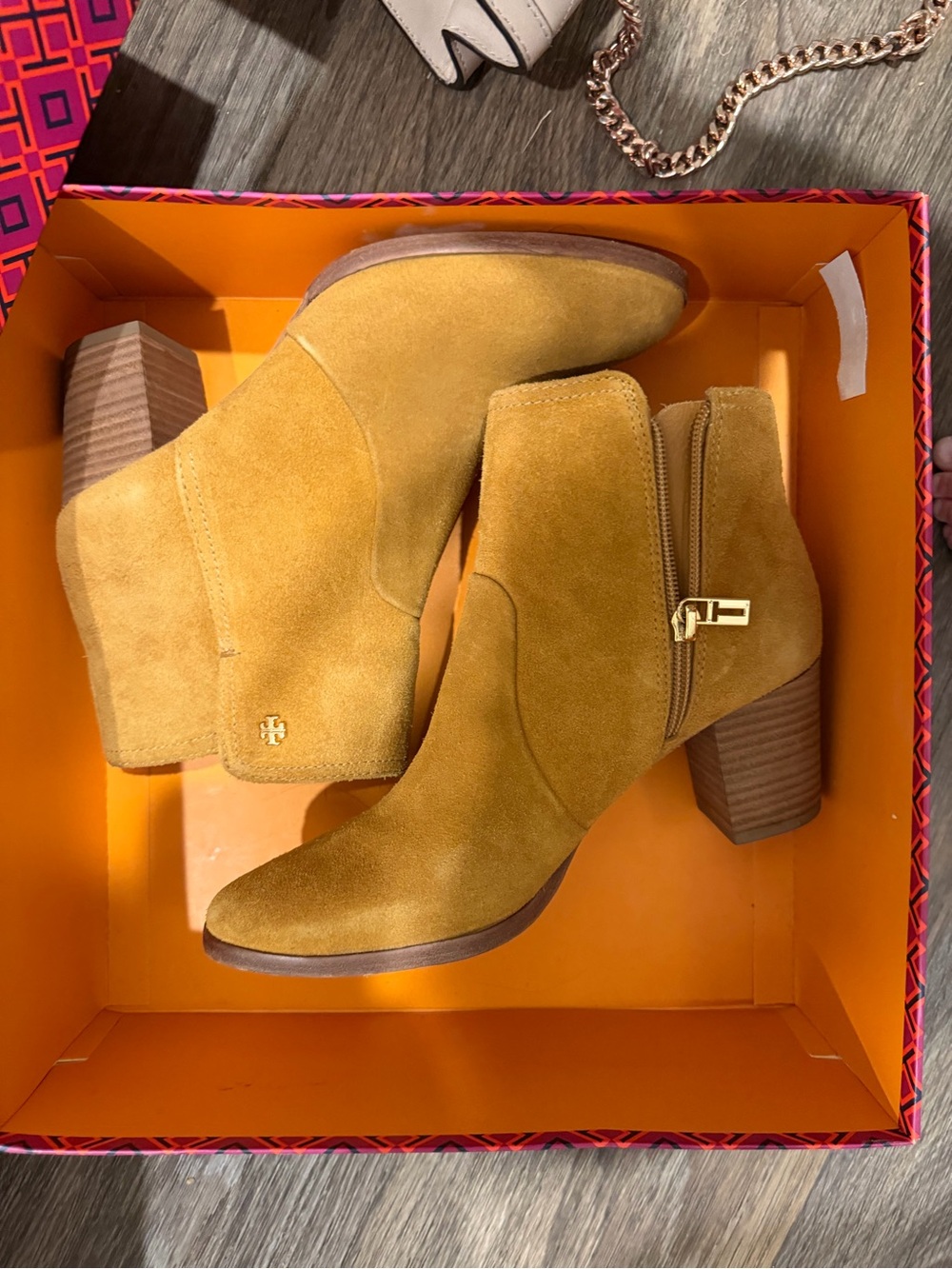 Tory Burch Mustard Suede Ankle Booties